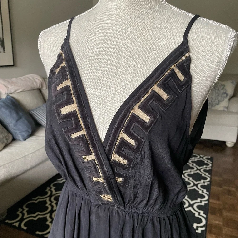 Free People Black Tank Top with Beige Trim